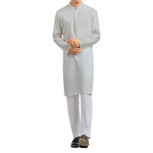 AL AWALI Men's Unstitched Fabric Printed 100% Fancy Cotton for Kurta & Pyjama Set - 58 inch, Teal/White