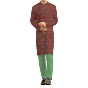 AL AWALI Men's Unstitched Fabric Printed 100% Fancy Jacquard for Kurta & Pyjama Set - 58 inch, Red/Green