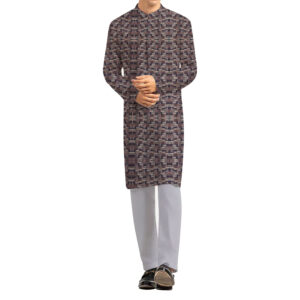 AL AWALI Men's Unstitched Fabric Printed 100% Fancy Jacquard for Kurta & Pyjama Set - 58 inch, Multicolor/Grey