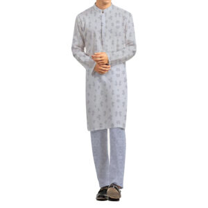 AL AWALI Men's Unstitched Fabric Printed 100% Fancy Jacquard for Kurta & Pyjama Set - 58 inch, Blue Grey