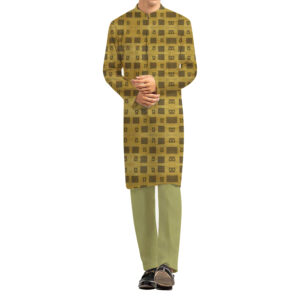 AL AWALI Men's Unstitched Fabric Printed 100% Fancy Jacquard for Kurta & Pyjama Set - 58 inch, Green