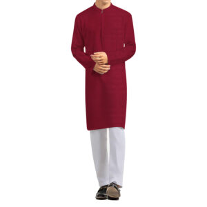 AL AWALI Men's Unstitched Fabric Printed 100% Fancy Jacquard for Kurta & Pyjama Set - 58 inch, Red/Grey