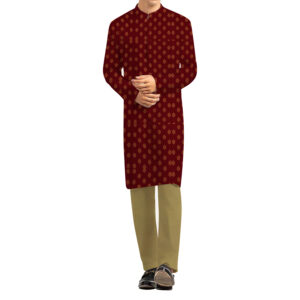 AL AWALI Men's Unstitched Fabric Premium Fancy Jacquard for Kurta - 58 inch x 2.5 mtr, Maroon
