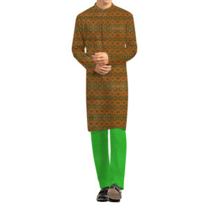 AL AWALI Men's Unstitched Fabric Premium Fancy Jacquard for Kurta - 58 inch x 2.5 mtr, Orange/Green