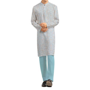 AL AWALI Men's Unstitched Fabric Premium Fancy Jacquard for Kurta - 58 inch x 2.5 mtr, Blue