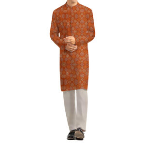 AL AWALI Men's Unstitched Fabric Premium Fancy Jacquard for Kurta - 58 inch x 2.5 mtr, Orange