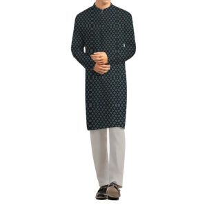 AL AWALI Men's Unstitched Fabric Premium Fancy Jacquard for Kurta - 58 inch x 2.5 mtr, Black